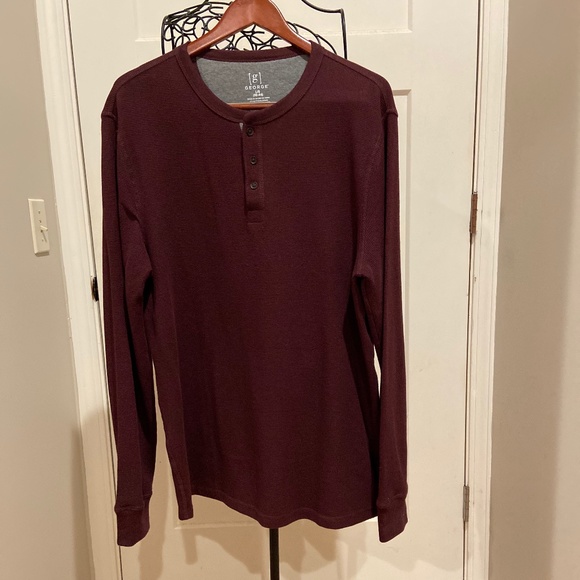 N1-BUNDLE ONLY-Men's Burgundy Waffle Knit Three Button Long Sleeve Shirt - Picture 2 of 7